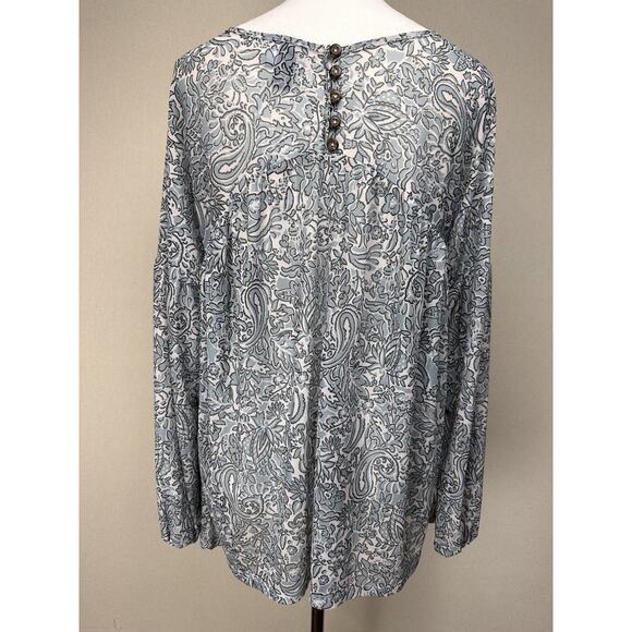 Day Trip BKE BLUE WHITE FLORAL BABYDOLL TUNIC PEASANT TOP BLOUSE Long Sleeve NWT - Picture 7 of 16